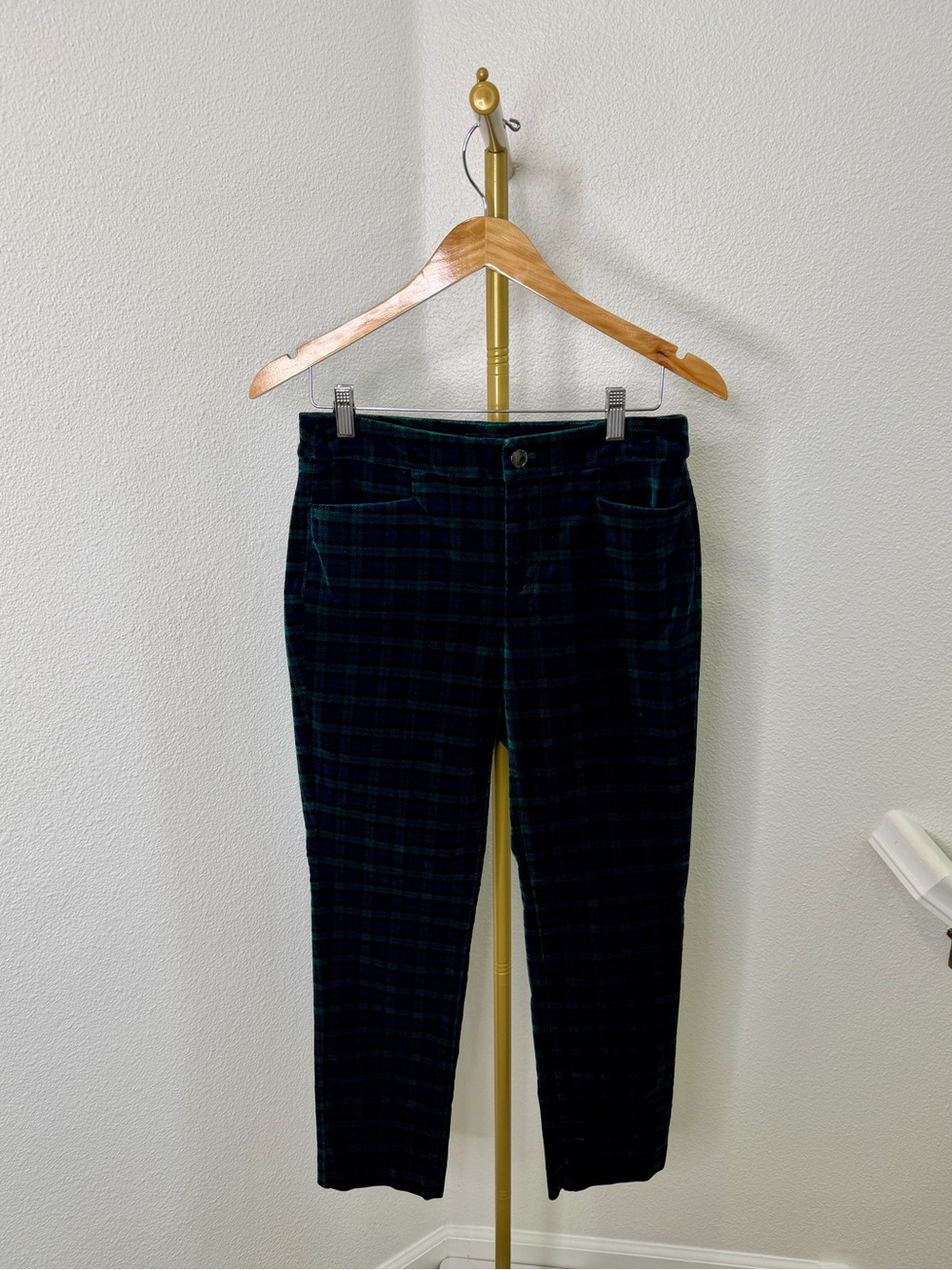 Talbots Black Watch Plaid Velveteen Straight Leg Pants Velvet Holiday Tartan 4P